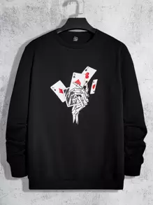 GENTILAND Men Playing Card Print Sweatshirt - Black - View 1