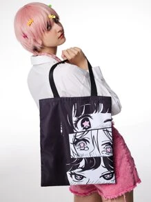 ROMWE Bolsa de compras con estampado de figura - Negro - Ver 3