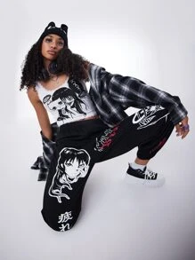 ROMWE Anime Áo hai dây Tương phản ren Con số Lá thư Giải trí - trắng - Xem 6