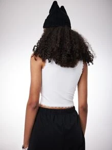 ROMWE Anime Áo hai dây Tương phản ren Con số Lá thư Giải trí - trắng - Xem 7