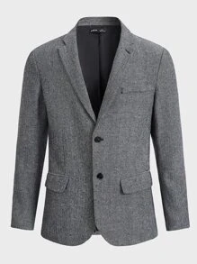 GENTILAND Men Lapel Collar Single Breasted Blazer - Grey - View 2