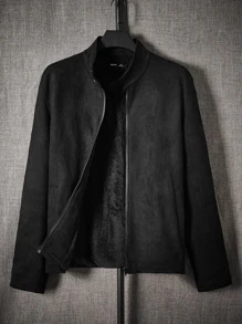 Manfinity Hombres Cazadora con cremallera - Negro - Ver 2