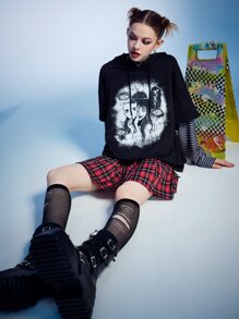 ROMWE 二合一條紋圖案人像圖案連帽衫