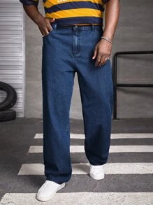 Manfinity Men Plus Slant Pocket Straight Leg Jeans - Dark Wash - View 2