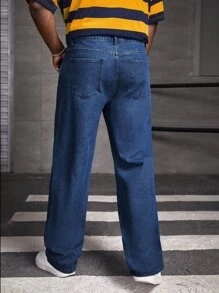 Manfinity Men Plus Slant Pocket Straight Leg Jeans - Dark Wash - View 3