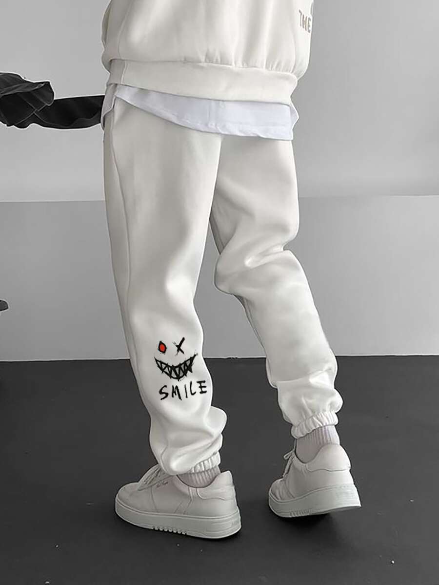 Manfinity Men Letter Graphic Thermal Joggers - White - View 1