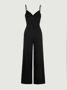 SHEIN MOD Solid Wrap Front Cami Jumpsuit - Black - View 6
