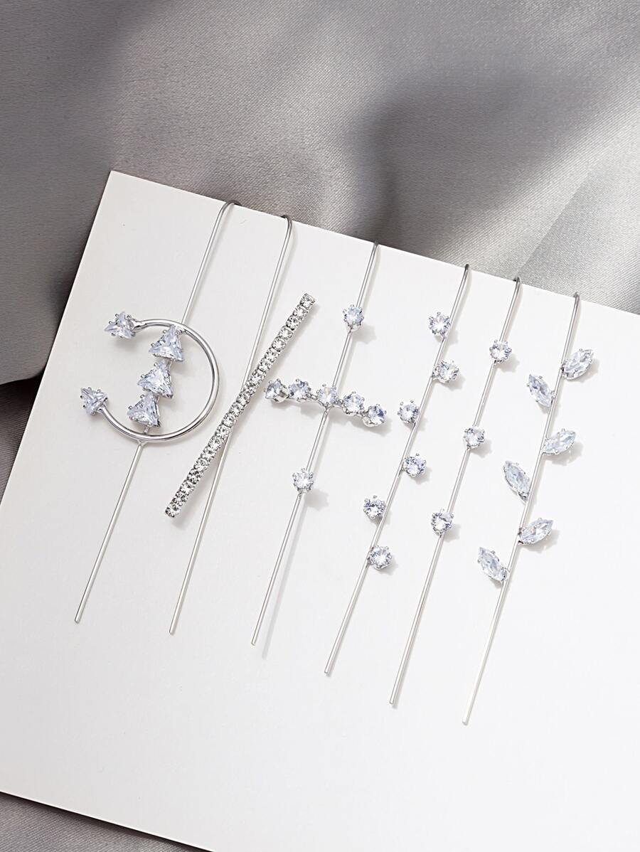 6 chiếc Bông tai Trang trí Hình khối Zirconia - Bạc - Xem 1