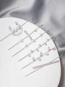 6 chiếc Bông tai Trang trí Hình khối Zirconia - Bạc - Xem 3