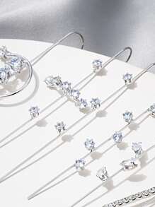 6 chiếc Bông tai Trang trí Hình khối Zirconia - Bạc - Xem 4