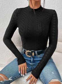 SHEIN Frenchy Solid Mock Neck Bodysuit - Black - View 1