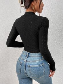 SHEIN Frenchy Solid Mock Neck Bodysuit - Black - View 2