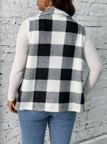 SHEIN LUNE Plus Buffalo Plaid Print Zip Up Flannel Vest Jacket - Multicolor - View 2