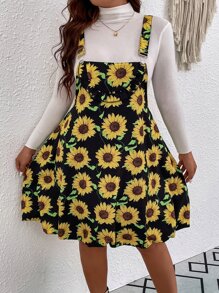 SHEIN Unity 大碼向日葵圖案背帶裙不帶上衣 - 彩色 - 查看 1