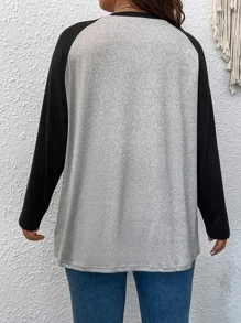 SHEIN LUNE 大碼星星印花撞色插肩袖T恤 - 淺灰色 - 查看 2