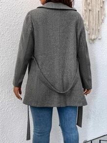 SHEIN Franclia Abrigo de cuello cascada con cinturón - Gris Oscuro - Ver 2