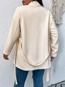 Flirla Plus Lapel Neck Belted Overcoat - Beige - View 3