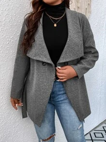 SHEIN Franclia Abrigo de cuello cascada con cinturón - Gris Oscuro - Ver 4