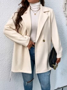 Flirla Plus Lapel Neck Belted Overcoat - Beige - View 7