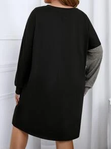 SHEIN LUNE Plus Two Tone Drop Shoulder Tee Dress - Black - View 2