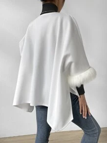 SHEIN Unity 毛茸茸袖口蝙蝠袖花呢外套 - 白色 - 查看 2