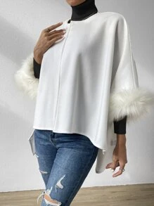 SHEIN Unity 毛茸茸袖口蝙蝠袖花呢外套 - 白色 - 查看 6