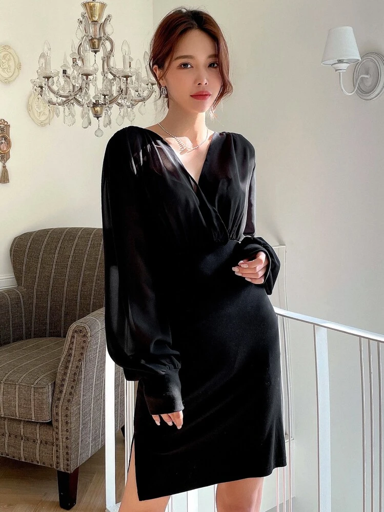 DAZY Colorblock Bishop Sleeve 2 In 1 Dress - Black - View 6