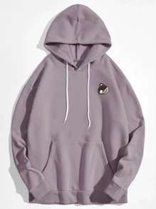 Manfinity Hypemode Men Cartoon Embroidery Kangaroo Pocket Drawstring Oversize Hoodie - Dusty Purple - View 3