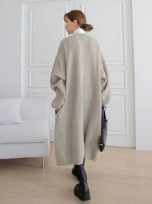 DAZY Drop Shoulder Longline Duster Cardigan Without Belt,Long Sleeve Tops,Fall Women Clothes - Apricot - View 2