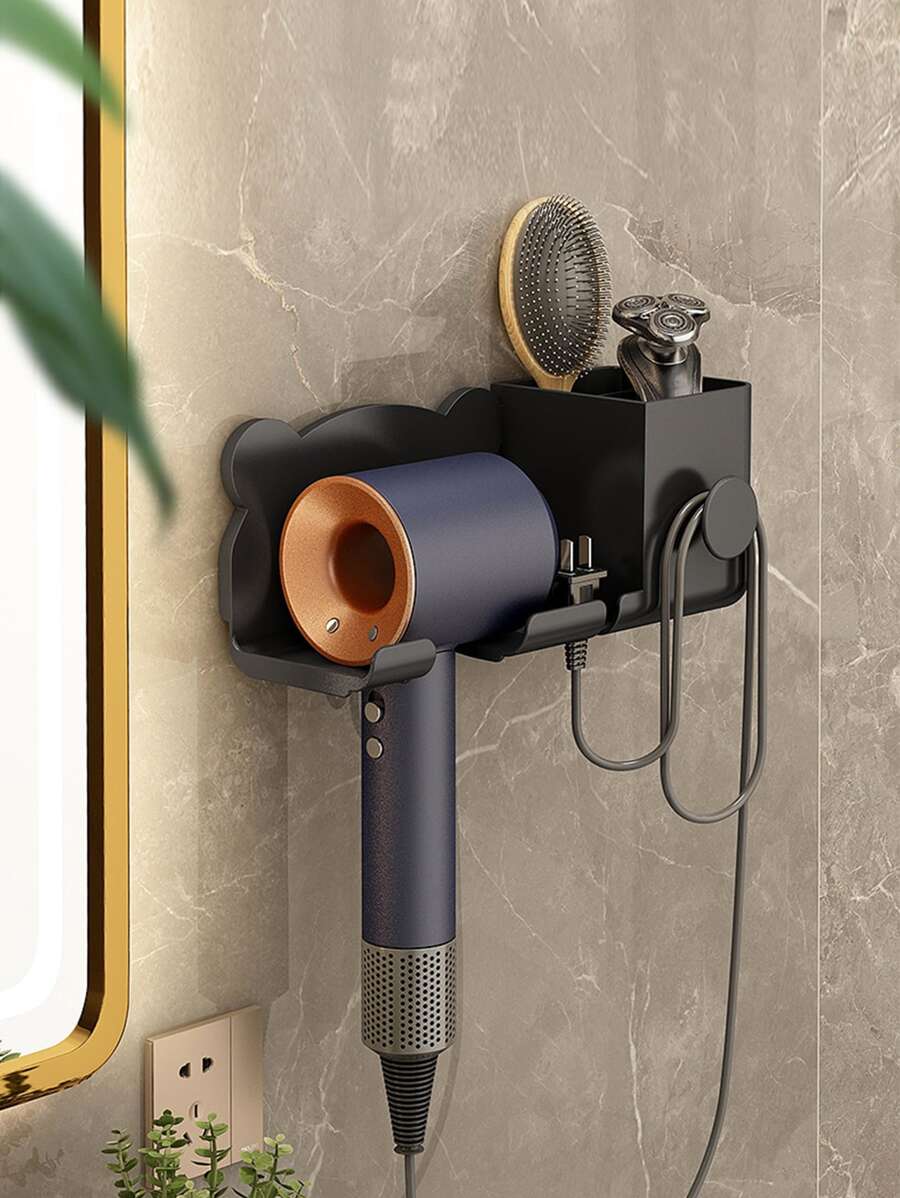 1pc Cartoon Bear Design Multifunction Hair Dryer Holder - Black - View 1