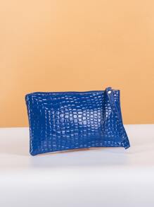 蓝色零钱包，拉链 PU 皮革，简约时尚