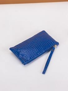 蓝色零钱包，拉链 PU 皮革，简约时尚