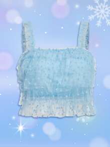 ROMWE Kawaii Heart Mesh Ruffle Hem Top - Blue - View 1