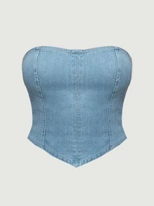 SHEIN MOD Hanky Hem Denim Tube Top