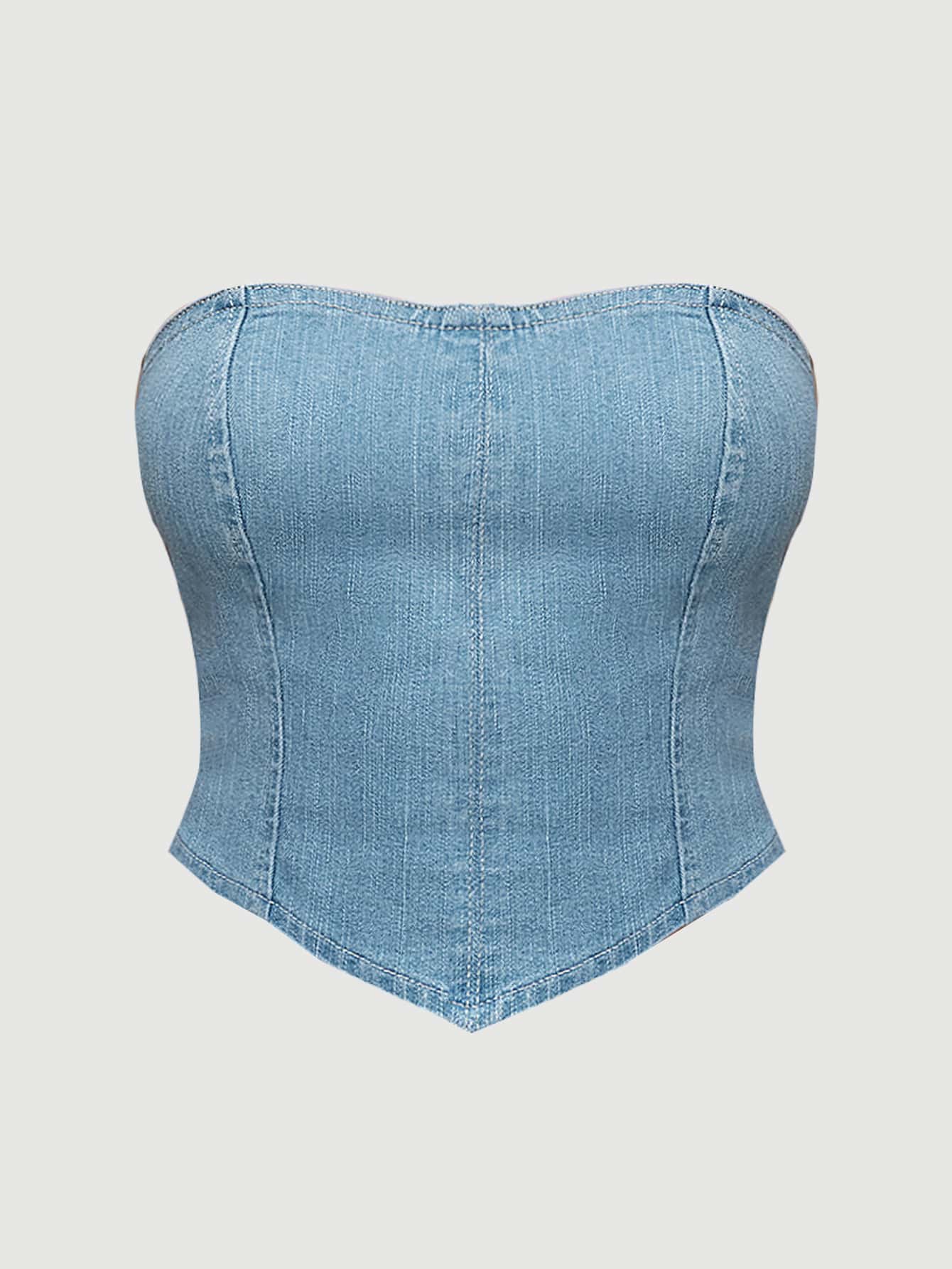 SHEIN MOD Hanky Hem Denim Tube Top
