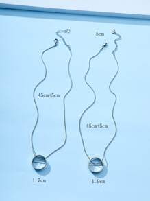 2入組銀簡約風不銹鋼圓形和星星和氧化鋯吊墜情侶項鍊,適用於女士日常穿著 - 銀色 - 查看 3