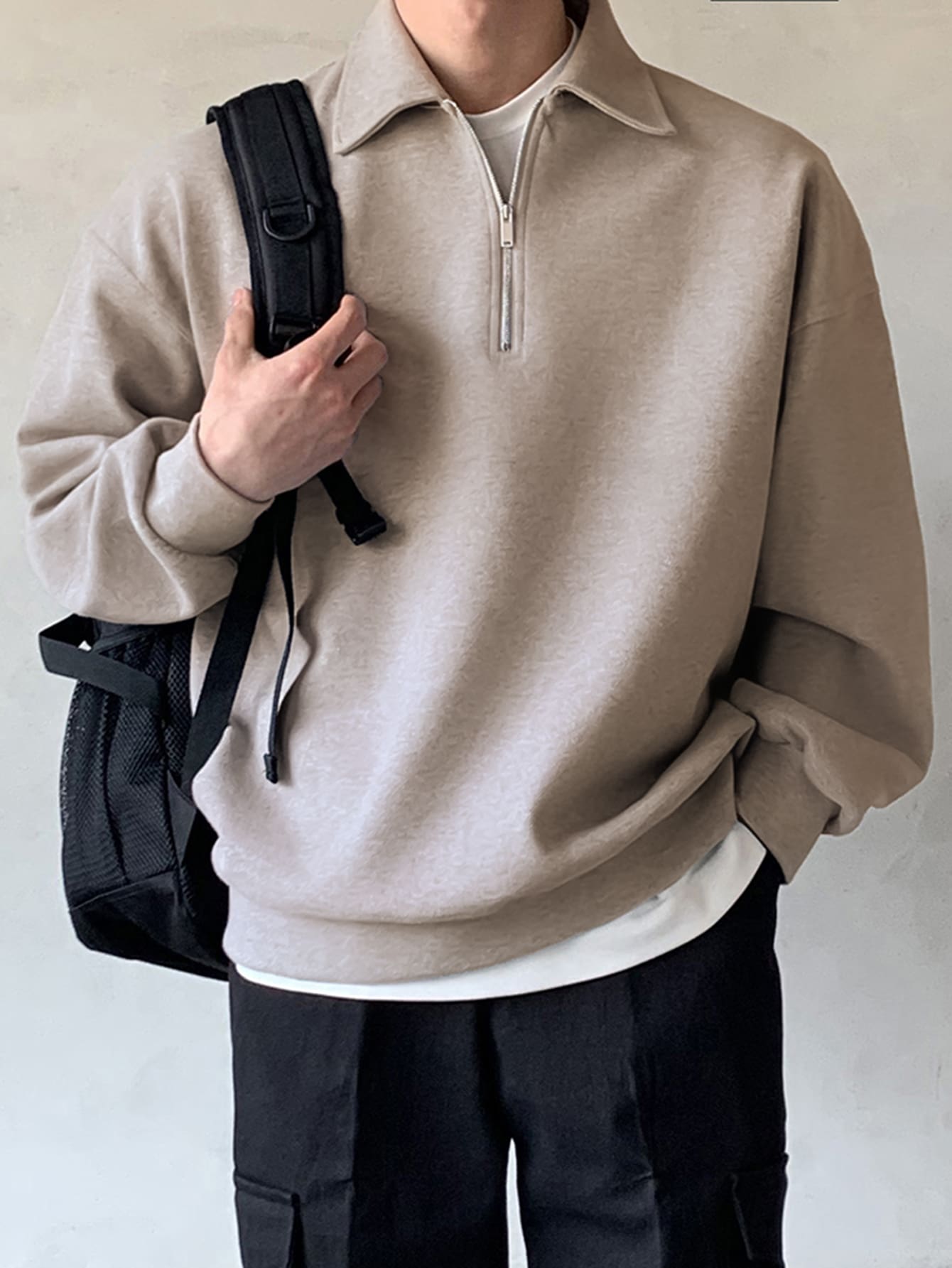 DAZY Men Back To School Quarter Zipper Drop Shoulder Pullover,Fall Clothes