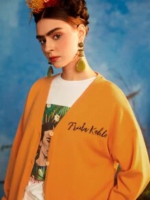 Frida Kahlo X SHEIN Cárdigan con patrón de letra & de figura
