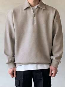 DAZY Men Back To School Quarter Zipper Drop Shoulder Pullover,Fall Clothes