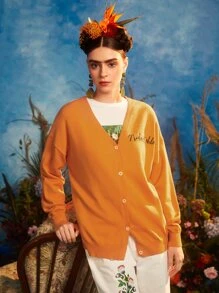 Frida Kahlo X SHEIN Cárdigan con patrón de letra & de figura