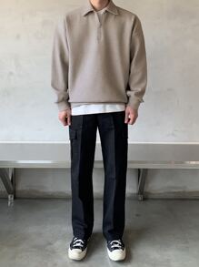 DAZY Men Back To School Quarter Zipper Drop Shoulder Pullover,Fall Clothes