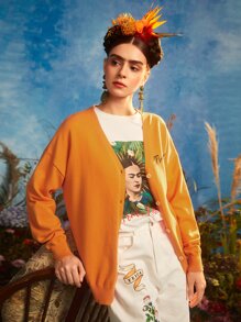 Frida Kahlo X SHEIN Cárdigan con patrón de letra & de figura