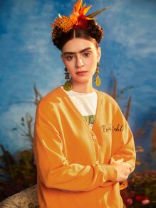 Frida Kahlo X SHEIN Cárdigan con patrón de letra & de figura