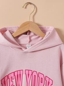Girls Letter Graphic Drop Shoulder Hoodie & Joggers - Pink - View 3