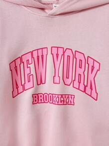 Girls Letter Graphic Drop Shoulder Hoodie & Joggers - Pink - View 4