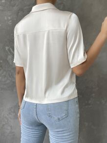 SHEIN Essnce Áo sơ mi nữ Nút phía trước màu trơn Hấp dẫn - Màu be - Xem 2