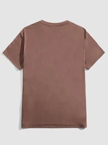 ROMWE MEN Tops Nam Lễ Các Thánh Lá thư Đường phố - Cà phê nâu - Xem 2