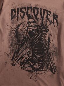 ROMWE MEN Tops Nam Lễ Các Thánh Lá thư Đường phố - Cà phê nâu - Xem 4