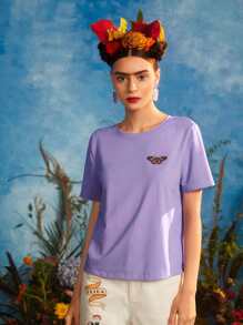 Leslie Samano Frida Kahlo X SHEIN X Designer Figure and Butterfly Print Tee - Lilac Purple - View 3