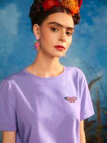 Leslie Samano Frida Kahlo X SHEIN X Designer Figure and Butterfly Print Tee - Lilac Purple - View 6